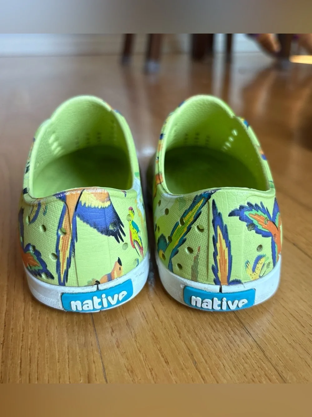 Native Jefferson Sugarlite Shoes Celery Green parrot motif Toddler Boys Girls C9